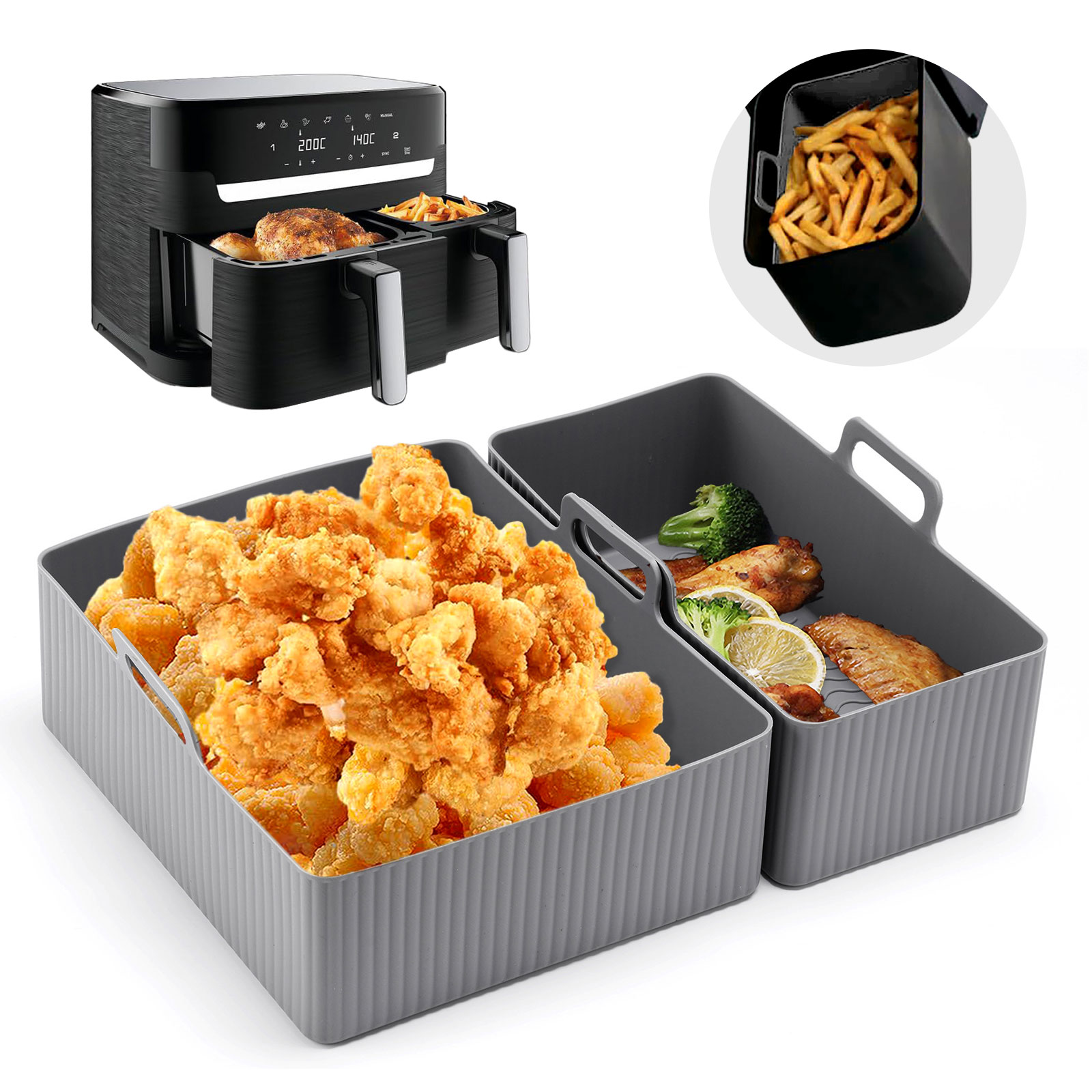 Kitchen Baking Pan Set - 2pcs Set Silicone Air Fryer Mat