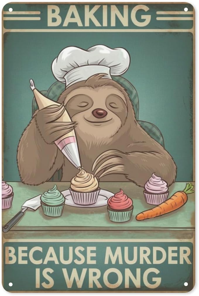 Sloth Baking Humor Tin Sign 8X - огляд і ціна Kitchen Baking Wall Art