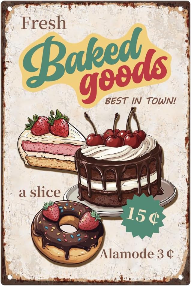 Fresh Baked Goods Vintage Tin  - огляд і ціна Kitchen Baking Wall Art