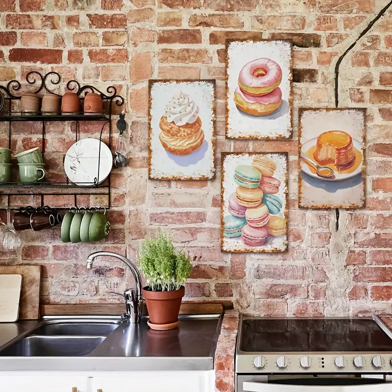 2D Flat, 4pcs Dessert Baking W - огляд і ціна Kitchen Baking Wall Art
